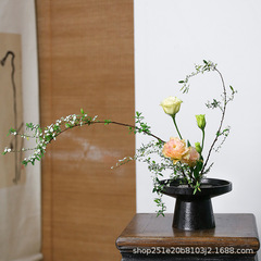 劍山高腳插花器皿禪意日式花器中式花盤插花材料花盆景小原流底座