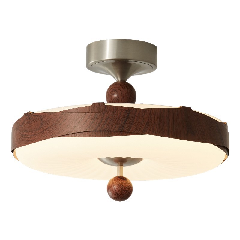 Lámpara de techo de dormitorio antiguo Wabi-Jifeng creativo redondo color nogal retro estilo crema francés libro lámpara de habitación