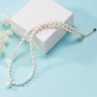 Freshwater Rice-shaped White Full String Pearl Necklace Water Drops Simple Joker Necklace Jewelry Wholesale