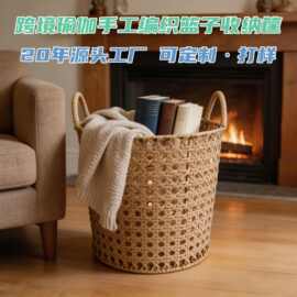 镂空北欧网格酒店脏衣篓收纳桶 定制瑜伽手工编织跨境篮子收纳筐