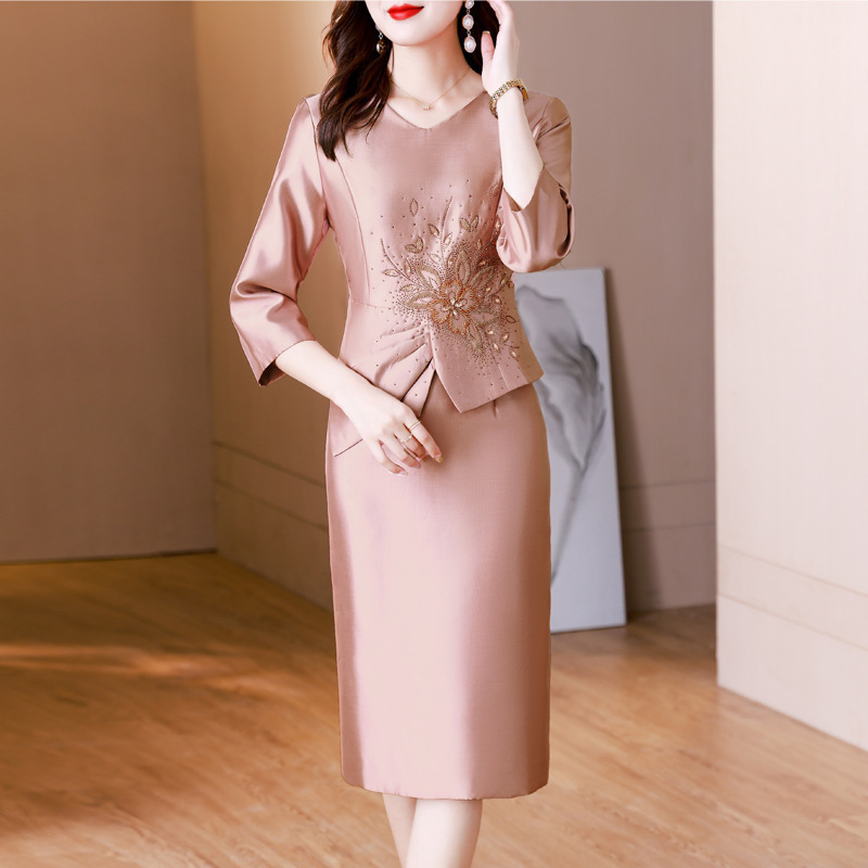 blx9563名媛风婚礼喜婆婆妈妈装婚宴礼服2025夏季新款珠绣连衣裙|undefined