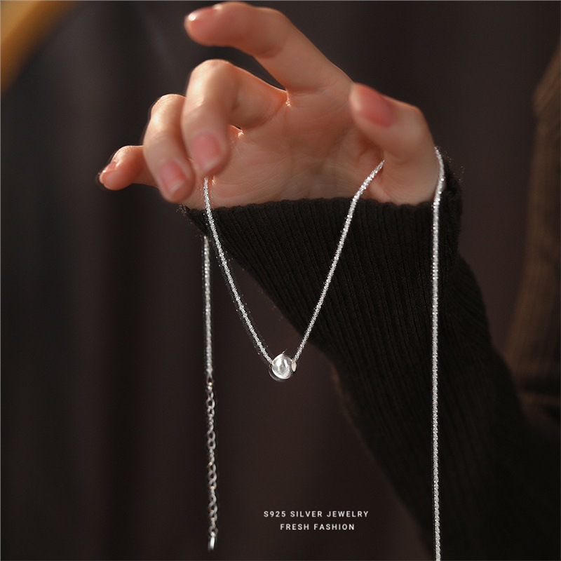 Collana in argento puro spazzolato per donna, fresca e versatile, cielo stellato scintillante, catena con perline rotonde per clavicola_voghion.com