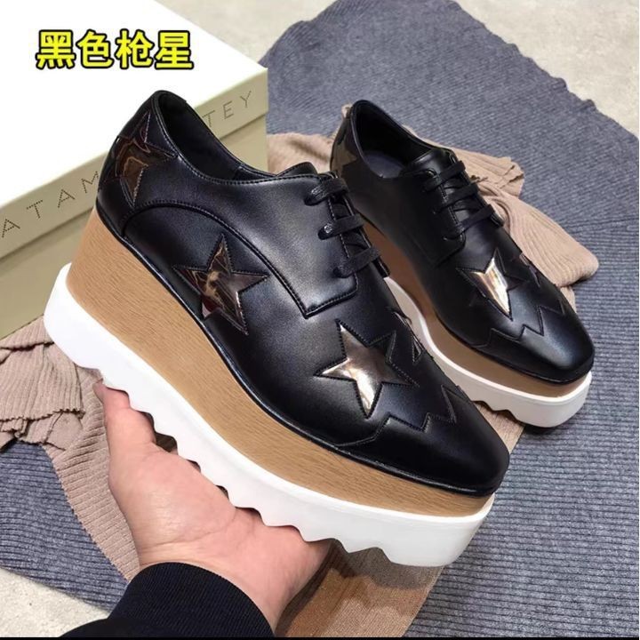 High-end Stella Star shoes thick-soled platform shoes for women 2023 New heightened square toe genuine leather British single-layer shoes for women