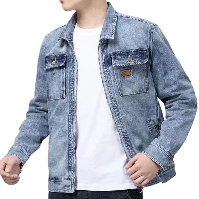 새로운 하이 엔드 지퍼 데님 재킷 남성용 봄과 가을 유행 맞춤형 오토바이 남성용 재킷 도구 데님 의류