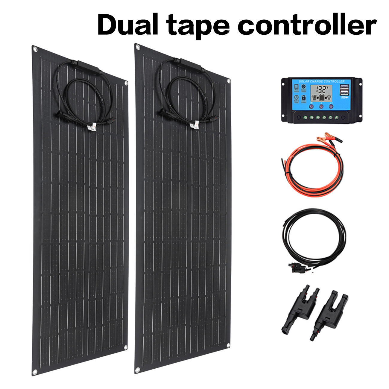 跨境专供单晶80W160W 双片 单片18V黑色光伏半柔性板用于房车轮船