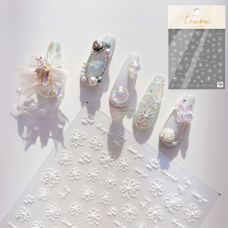 Popular online popular manicure 5D relief stickers Camellia three-dimensional decals adhesive nail set cartoon fresh jewelry