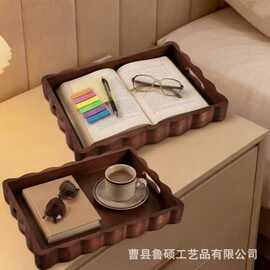 木质收纳托盘法式花边家用桌面化妆品书本置物盘下午茶实木茶盘
