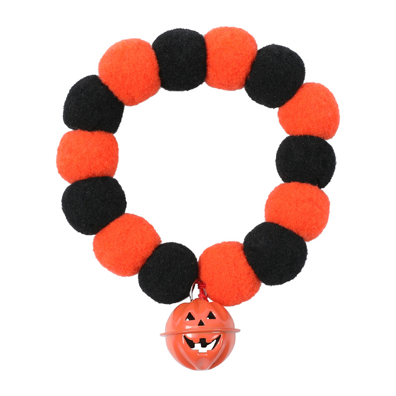 Collar transfronterizo para mascotas de Halloween Decoración de calabaza divertida Collar para perros Cuerda elástica Collar de bola de piel Babero de gato