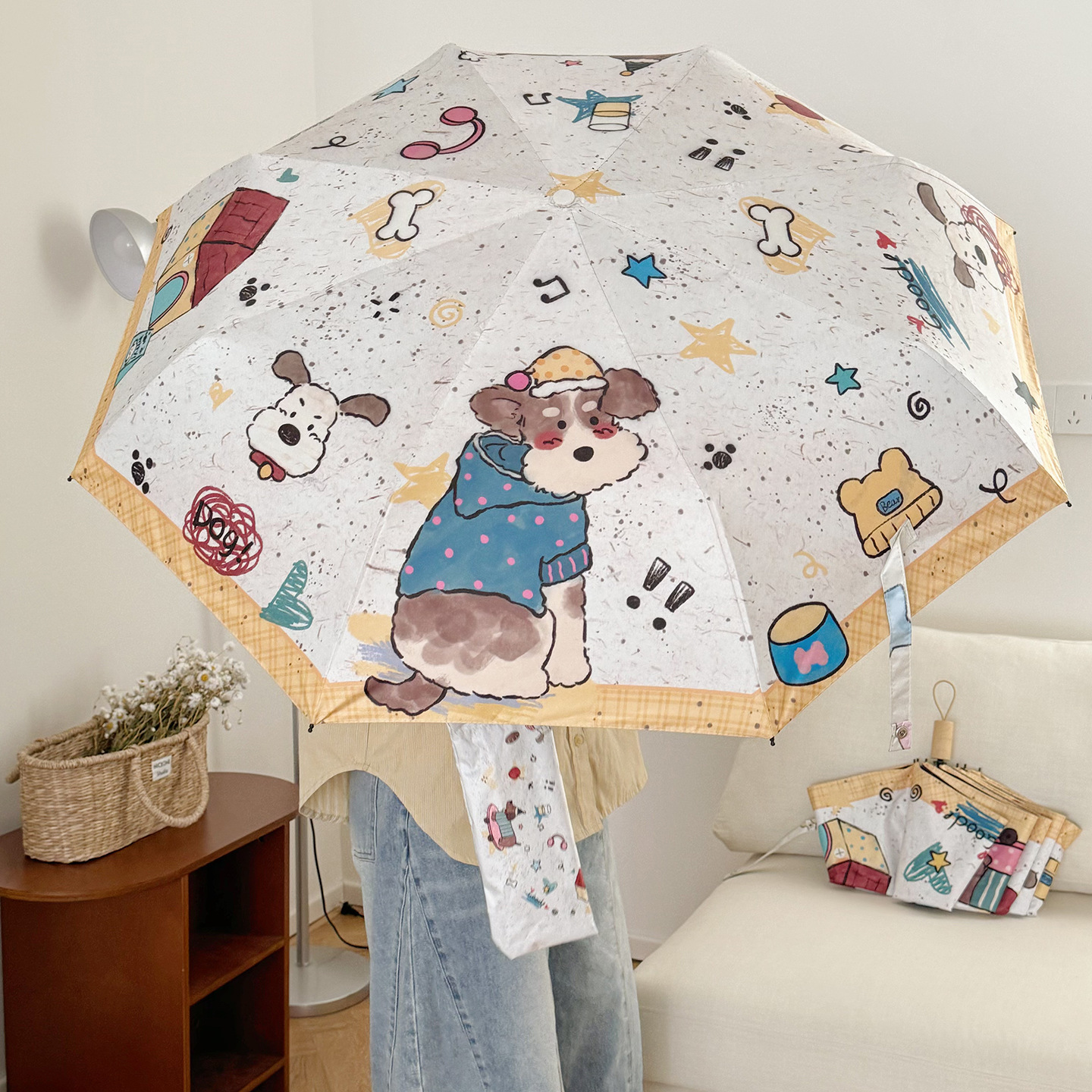 Top Quality Cute Cartoon Graffiti Folding Students, Dual-Use For Sun And Rain, Automatic Sunshade Umbrella With UV Protection_voghion.com