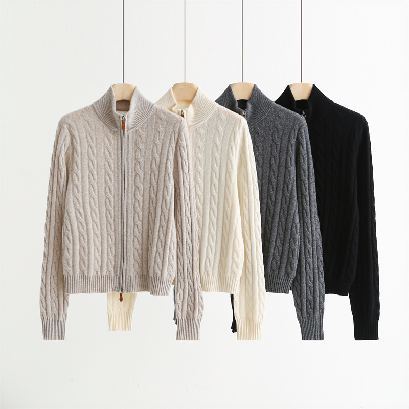 Ralph Lauren Old Money Style Soft and Comfortable 100% Wool Classic Stand Collar Cable Knit Zip-Up Cardigan Sweater CZA1801 Ralph Lauren Old Money Style Soft and Comfortable 100% Wool Classic Stand Collar Cable Knit Zip-Up Cardigan Sweater CZA1801