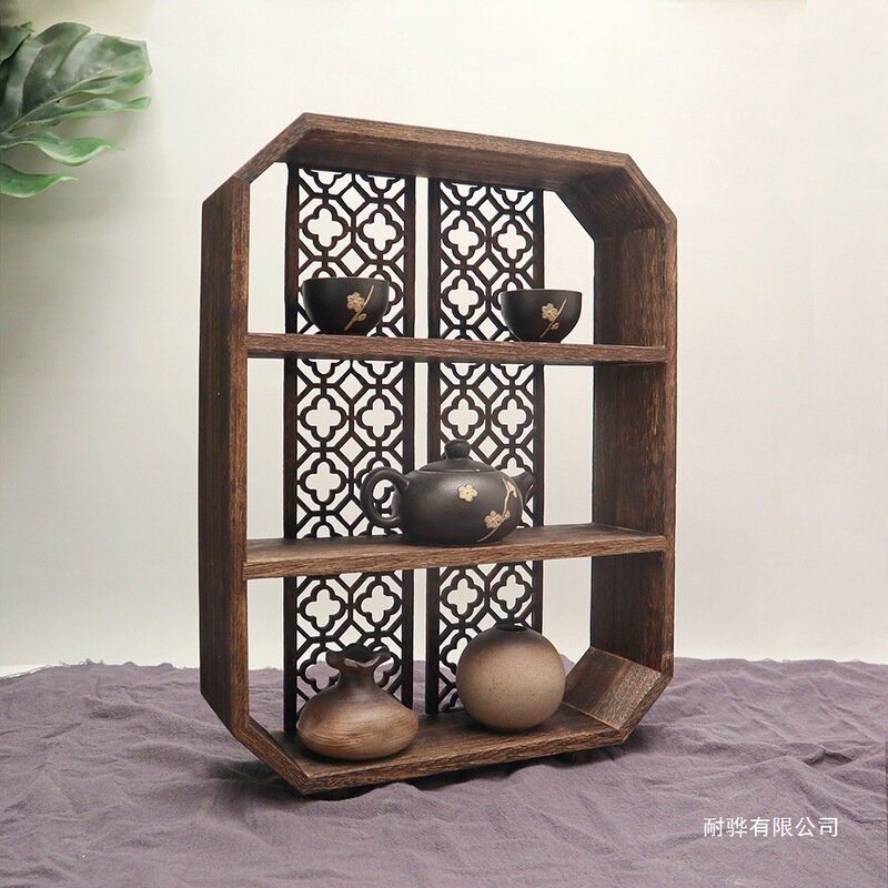 新中式桌面博古架茶壶架小型多宝阁茶室摆件桌面收纳架茶杯茶具架|undefined