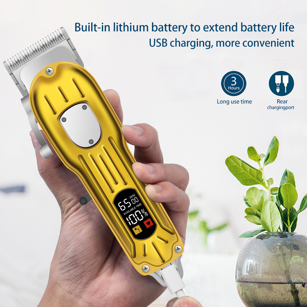 Cross-border new metal electric push trimmer with USB charging, digital LCD display electric mother and son hair clipper for home use