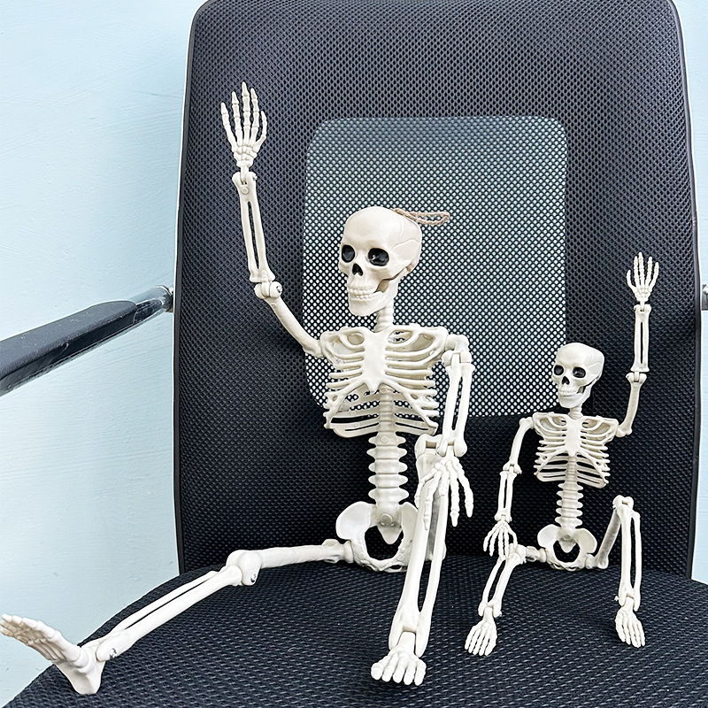 Helovīna simulācijas skeleta apdares kulonu butaforijas plastmasas cilvēka galvaskausa skelets var stāvēt locītavu kustīgs skelets_voghion.com