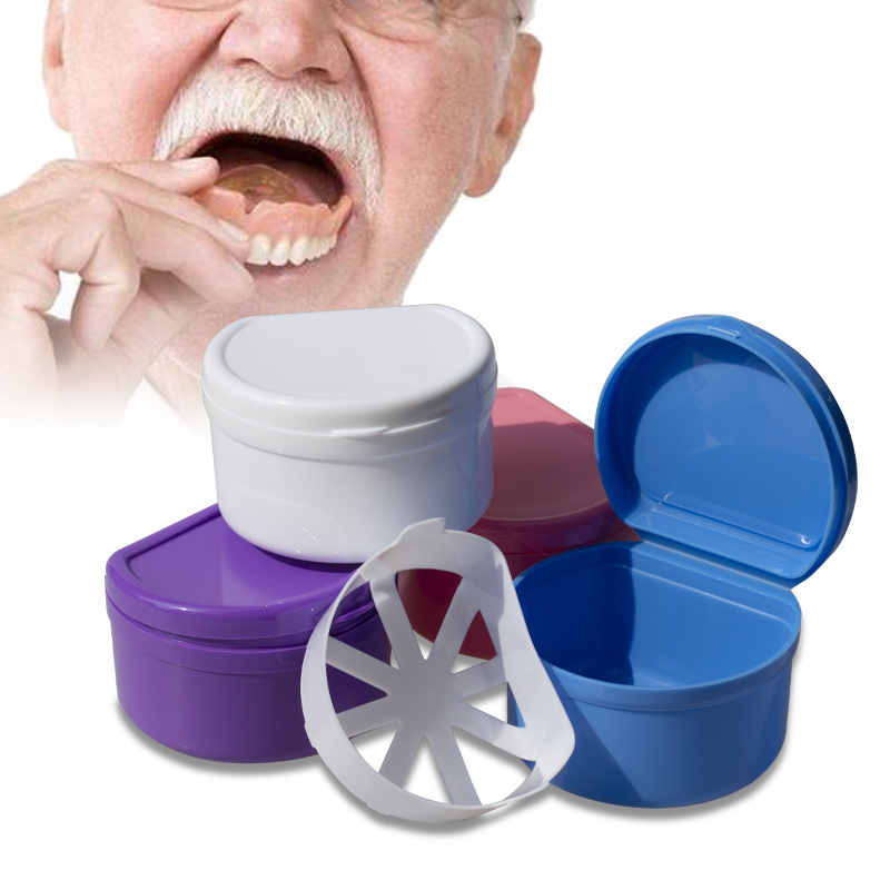 Caja de limpieza para retenedores dentales, estuche para retenedores, estuche para dentaduras postizas, caja con malla filtrante engrosada.