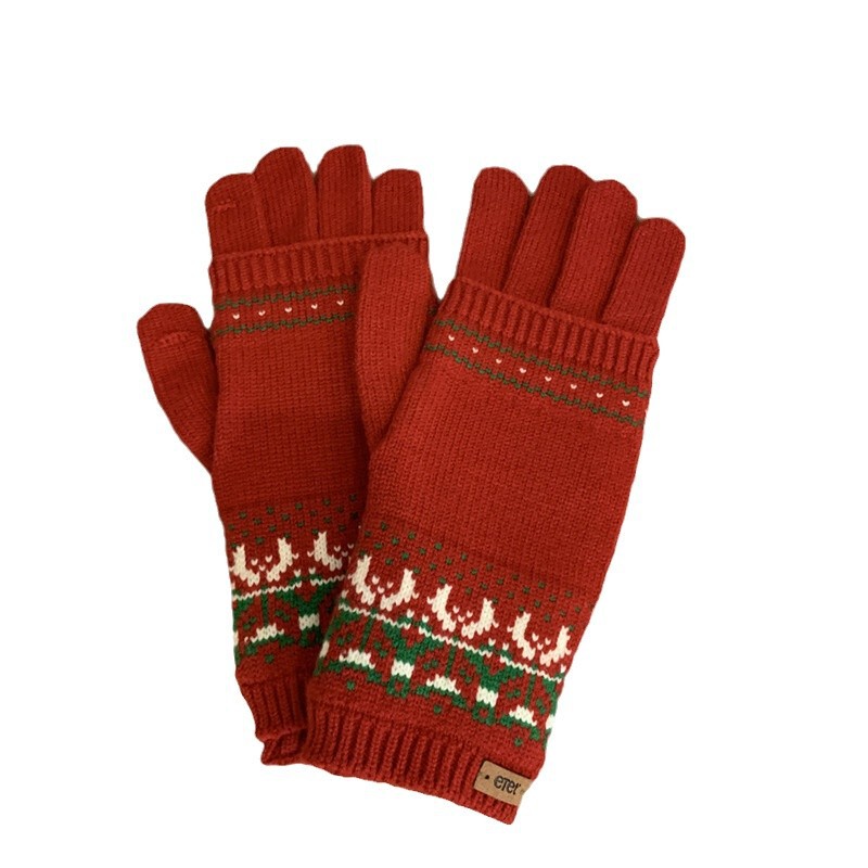 クリスマスの赤い取り外し可能な2つのジャカードのニットの毛糸の手袋の女性の秋冬の防寒の保温の騎乗はタッチパネルができます。|undefined