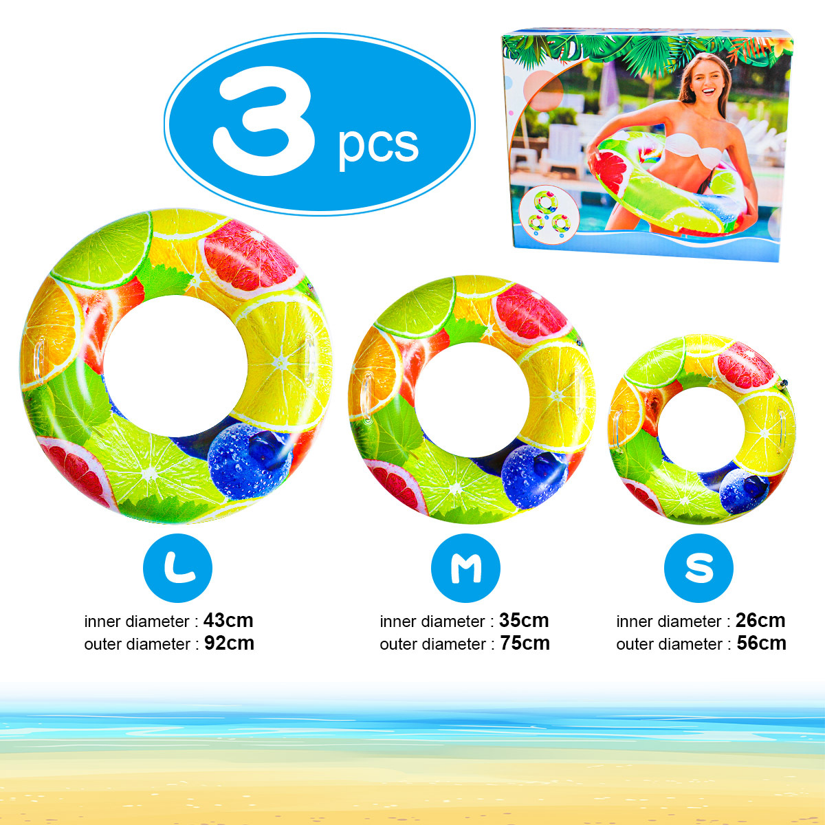 Nuevos productos transfronterizos de impresión para adultos anillo de natación de dibujos animados para niños anillo de frutas engrosado anillo de salvavidas anillo flotante inflable