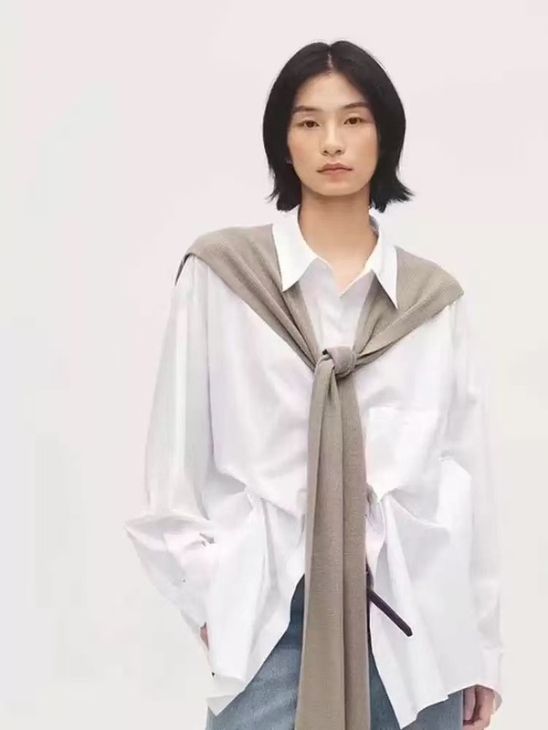 实穿主义 2025秋季小众设计新品宽松解构微落肩可拆卸披肩衬衫|undefined