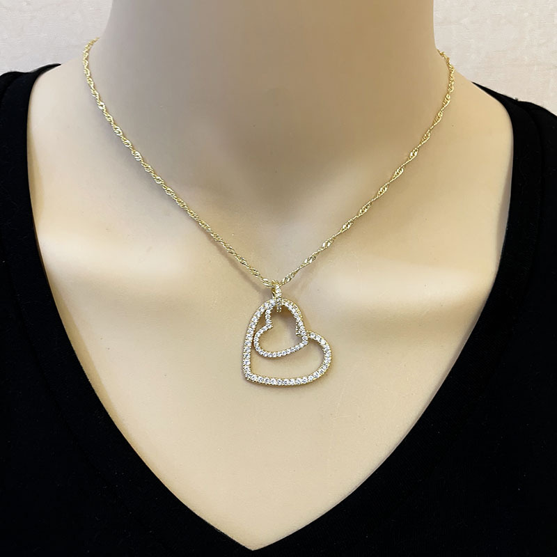 new double love inlaid zirconium pendant fashion heart-shaped necklace