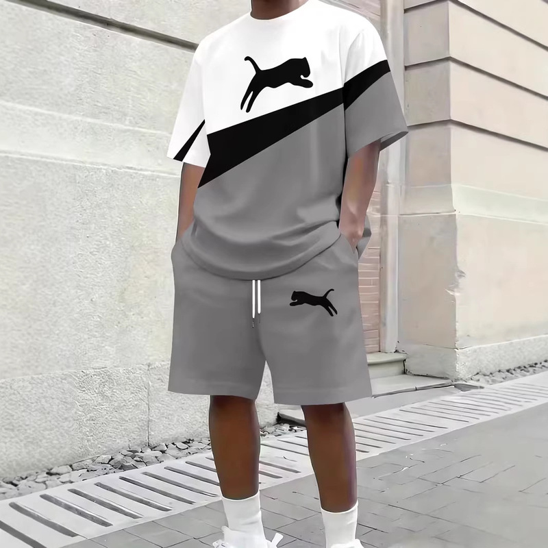 Cross-border foreign trade Amazon new 3D digital print men's casual fashion simple summer T-shirt and shorts set Cross-border foreign trade Amazon new 3D digital print men's casual fashion simple summer T-shirt and shorts set