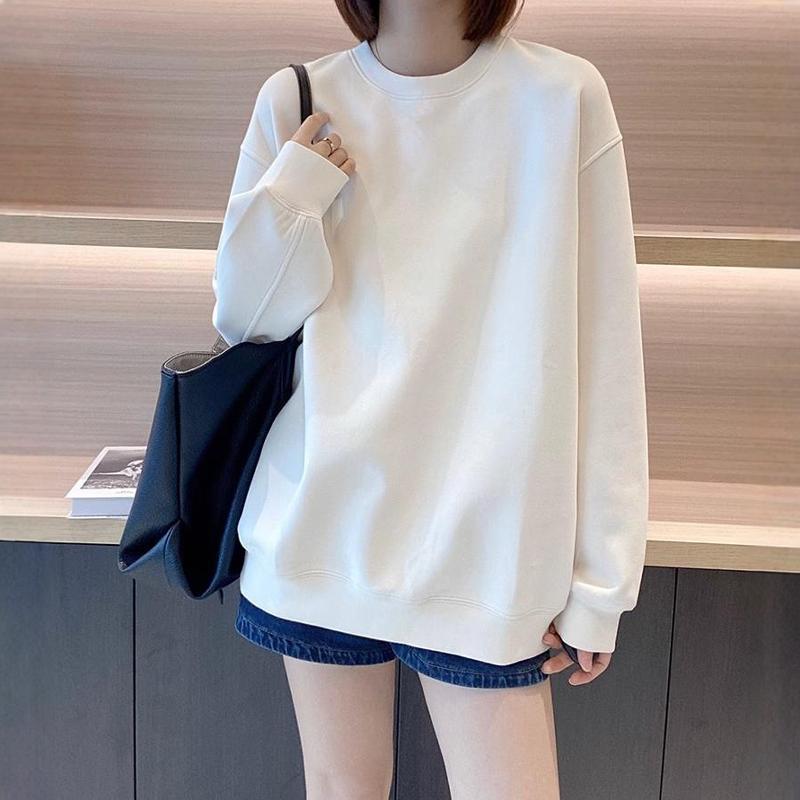 White Long-Sleeved Casual Top Sweatshirt for Women 2025 Spring, Autumn and Winter New Style Lazy Style Loose Mid-Length Casual Jacket