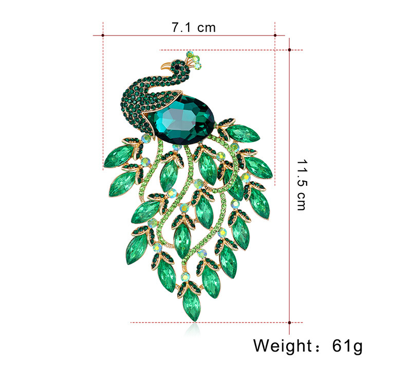 European And American Retro Green Peacock Corsage Alloy Diamond-embedded Animal Pin Danrun New Arrival Brooch In Stock Wholesale display picture 1