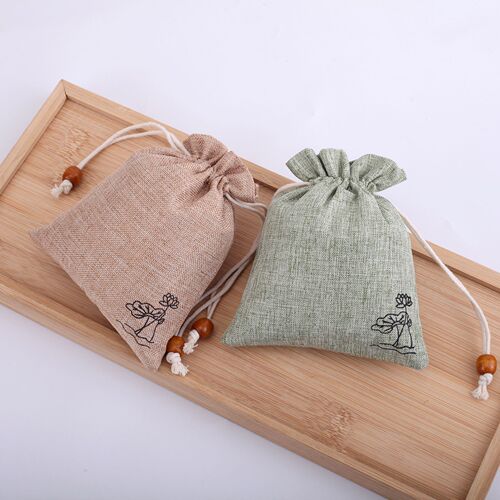 Factory direct supply of linen bundle bags, Wenwan Buddha beads bracelet jewelry packaging bags, lotus linen bags with customized LOGO