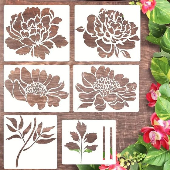 New Peony Flower Painting Template Peony Theme Wall Spray Painting Props Painting Auxiliary Teaching Supplies