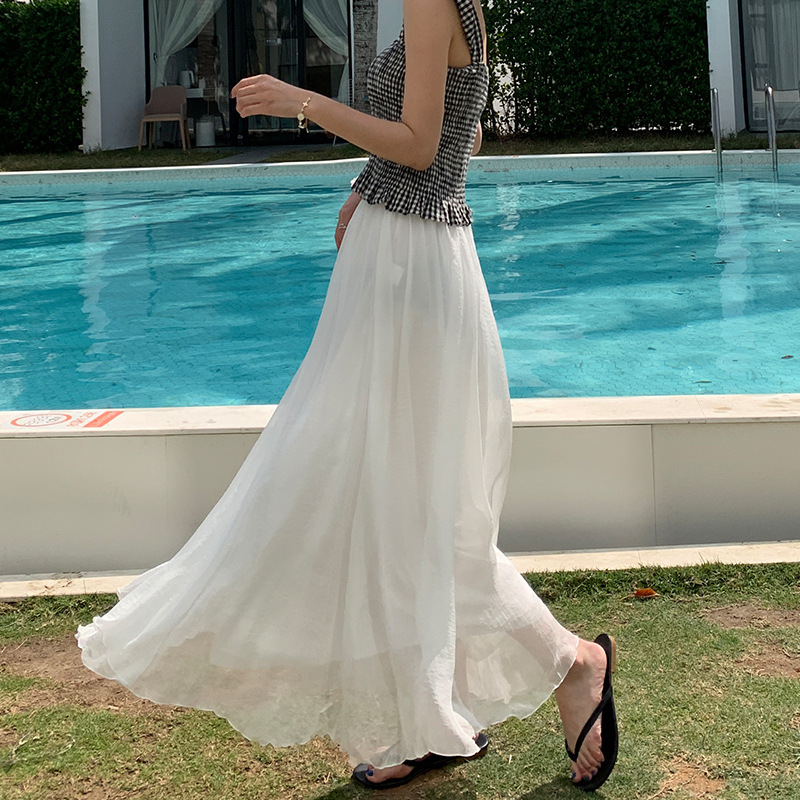 Ethnic summer solid color long skirt