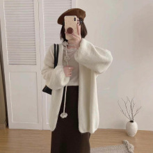 日系温柔风软糯系带针织毛衣开衫女灯笼袖秋冬季新款慵懒上衣外套