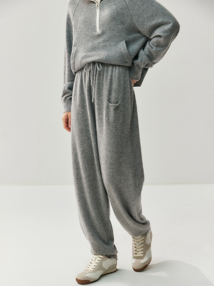 Cashmere trousers for leisure, woolen flashlight, high waist, loose fit