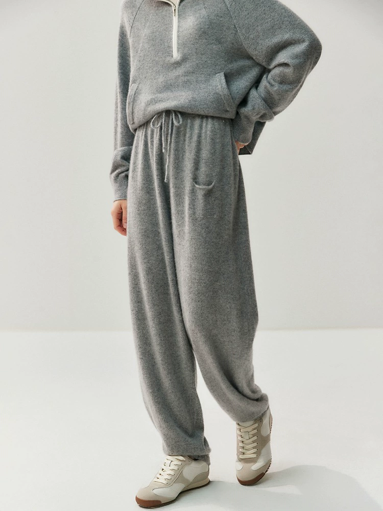 Cashmere trousers for leisure, woolen flashlight, high waist, loose fit