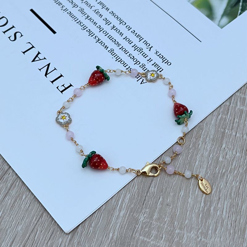 14g Weight Jewelry Set Classification cable chain Chain Type 1 Piece Quantity Daily Occasion natural stone, Enamel Glaze, Copper Material Strawberry Pattern All Seasons Season Women's Gender Plating Design Sweet Style Sweet Strawberry Natural Stone Enamel Glaze Copper Cable Chain Jewelry Set In Bulk 4