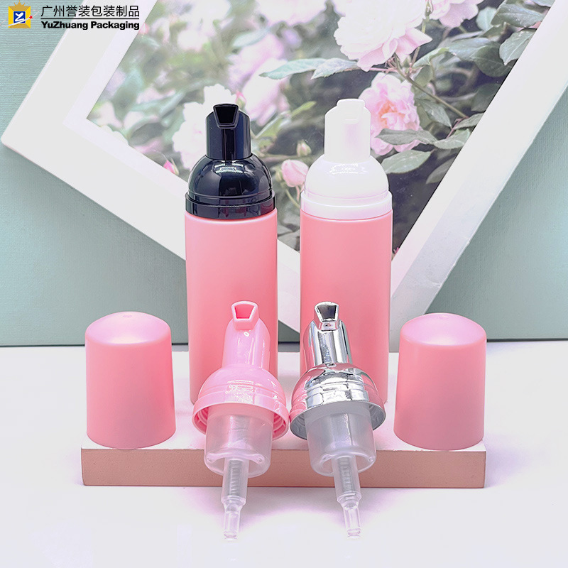 Botella de espuma PET rosa esmerilado de 60 ml para mousse limpiador facial, con bomba de espuma, material de embalaje cosmético para viajes, en stock.