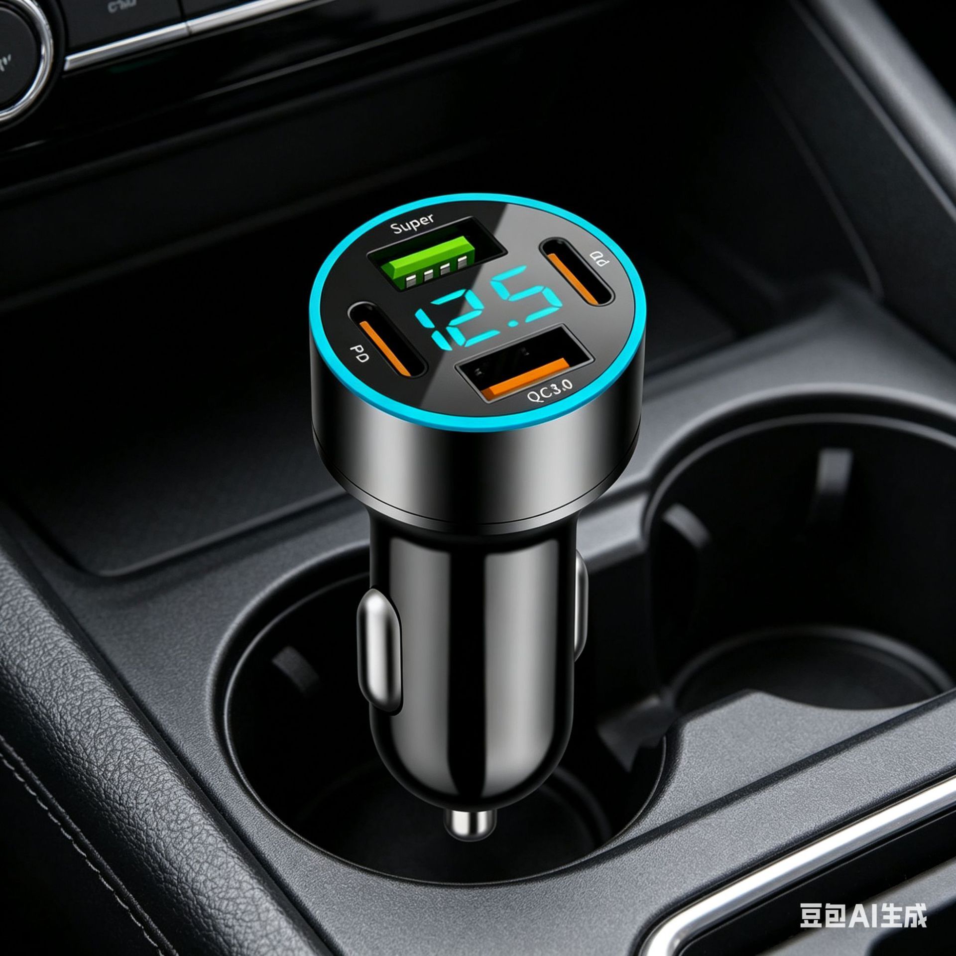 New four-port QC3.0 car charger with digital display, super fast charging, one-to-two cigarette lighter adapter plug, flash charging