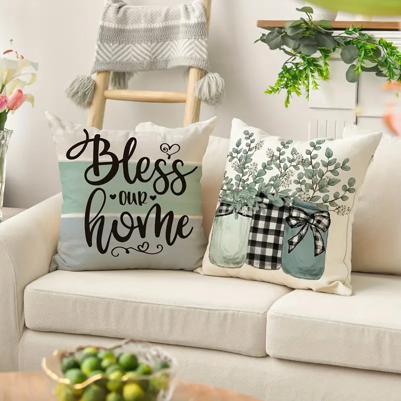 Funda de Almohada con Estampado de Lino, Verde, para Cojín de Sofá, Decoración de Sala de Estar, para Amazon y Temu