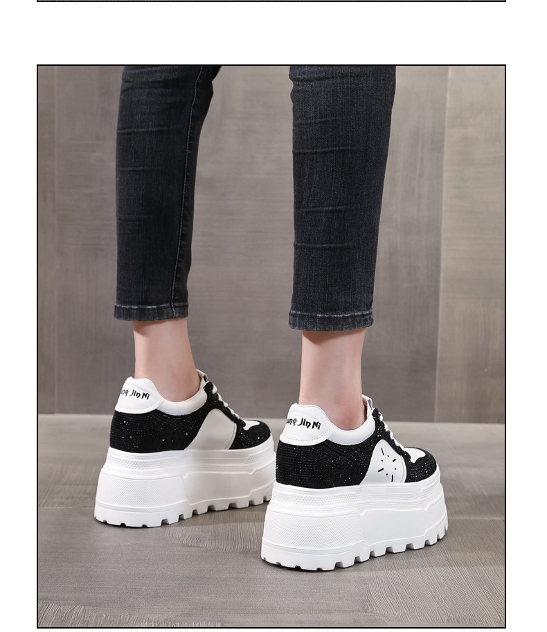 Giày sneaker nữ đế dày độn cao bên trong, phối đá rhinestone trắng thời trang — bạc trắng chi tiết 13