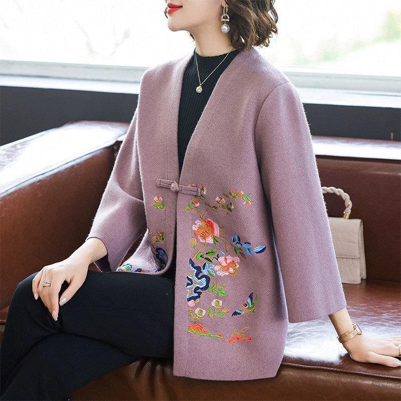 Вязаное короткое пальто для мамы в западном стиле, Весенняя женская одежда среднего возраста, новинка в китайском стиле, для среднего и пожилого возраста, весна и осень, топ больших размеров