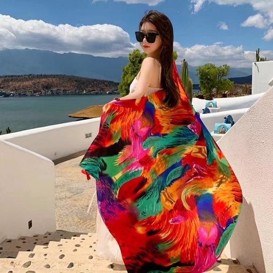 Chaka Salt Lake Great Northwest Tourism Ethnic Style Scarf Scarf Women's New Summer Seaside Beach Shawl Sunscreen Thin