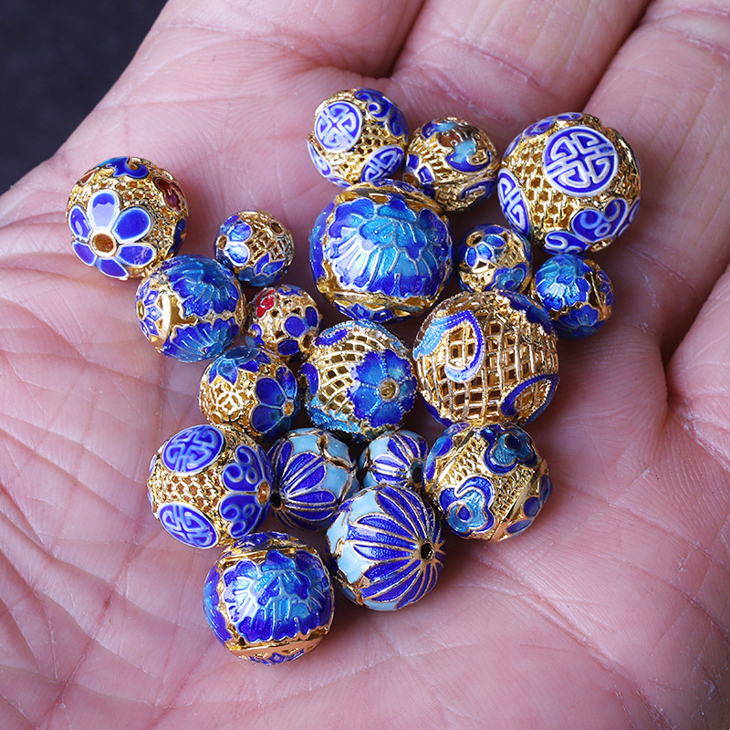 Color-retaining 18K Matte Gold Cloisonne Burned Blue Enamel Color Beads Diy Flower Ball Bracelet Bracelet Blue Jewelry Accessories