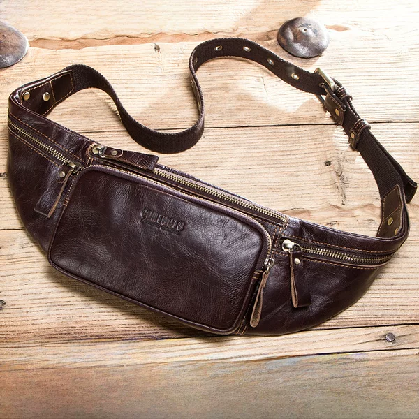 Black Angel Factory Source Genuine Leather Men's Sports Waist Bag First Layer Cowhide Multifunctional Casual Mobile Phone Waist Bag Ready in Stock