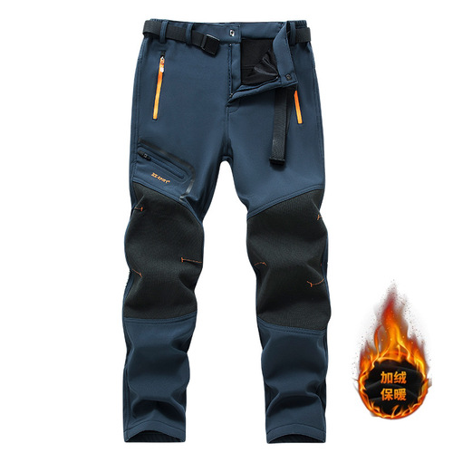 Men's autumn and winter windproof softshell ski pants with fleece and thick quick-drying pants cross-border European size outdoor fleece down jacket pants for men 