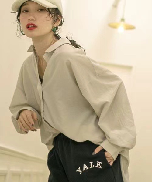 出口日本外贸女装批发日单coen外贸宽松溜肩女衬衫日系宽松女衬衫