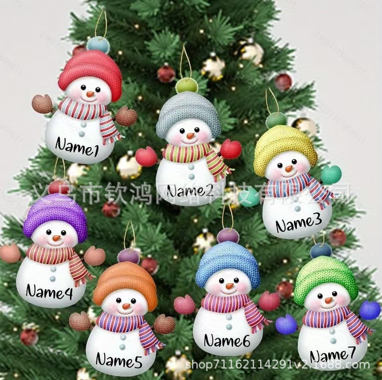 Personalidad transfronteriza muñeco de nieve de Navidad acrílico 2D plano colgante joyas de decoración de árbol de Navidad de fiesta familiar