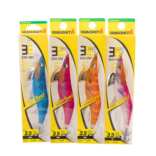 YAMASHITA New Glow-in-the-Dark Wood Shrimp EGI-OH Lure for Squid, Ultra Bright Glow-in-the-Dark, 3.5 Size/20g Squid Bait