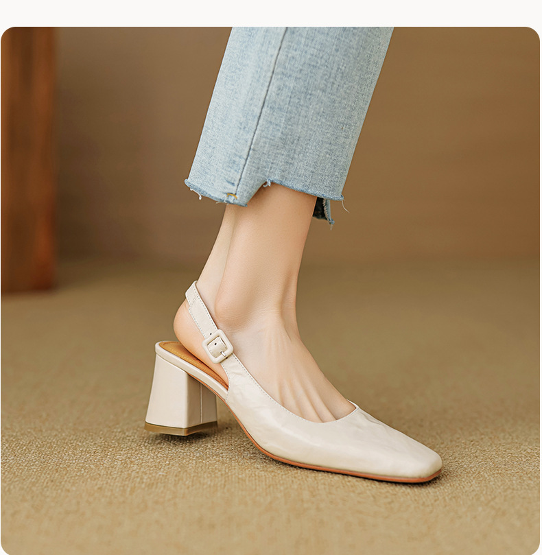 Sandal cao gót nữ mũi nhọn quai khóa, gót thô 9 cm phong cách Hàn Quốc — màu nâu chi tiết 6