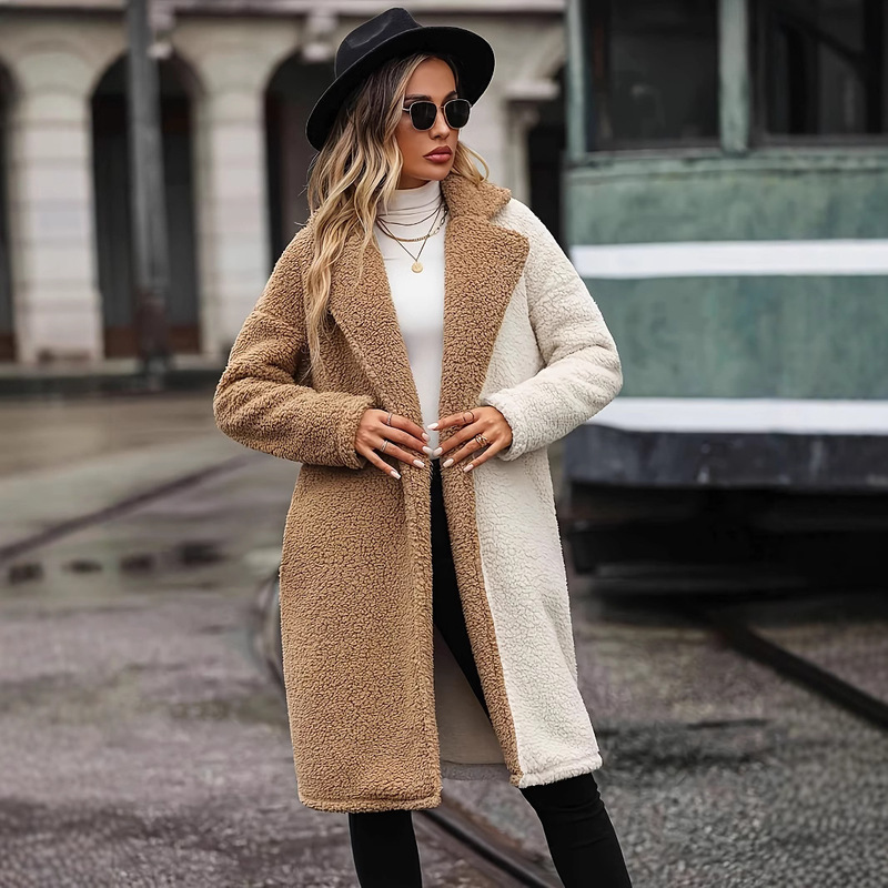 classic long coat French boutique high-end suit collar bubble velvet temperament women's coat autumn and winter coat classic long coat French boutique high-end suit collar bubble velvet temperament women's coat autumn and winter coat