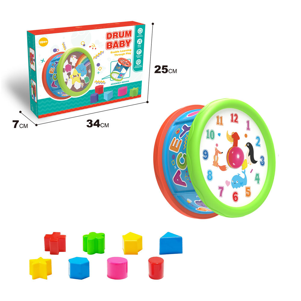 Infantil educación temprana cognición Montessori educación juguetes DIY bloques de construcción reloj forma coincidente auto-instalado tambor de mano