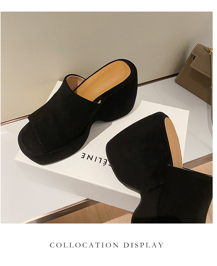 Dép sandal nữ đế xuồng da lộn gót siêu cao 11cm quai ngang hở mũi — Màu nâu, Màu đen chi tiết 23