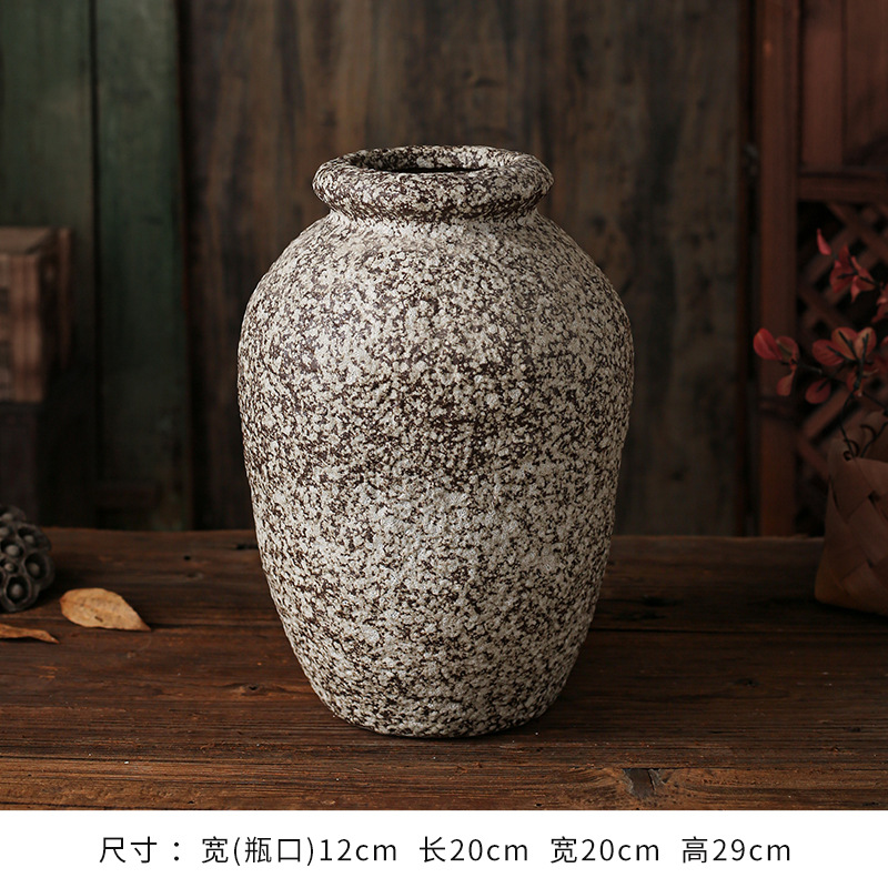 セラミック花瓶、レトロなわびさびスタイルのB&B装飾、中世の粗い陶器アートフラワーアレンジメント、家庭用家具、陶器のポット