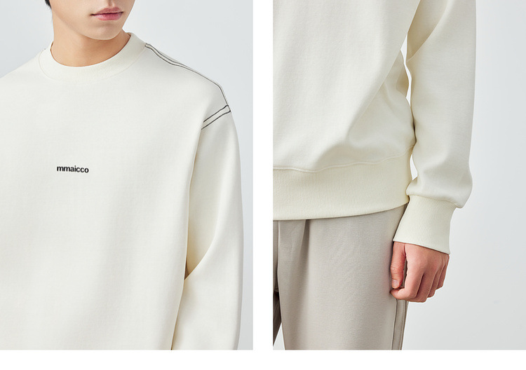 Áo thun nam cổ tròn in hình họa tiết nổi, chất liệu cotton dày 320g, kiểu mới thu đông — Màu be chi tiết 6